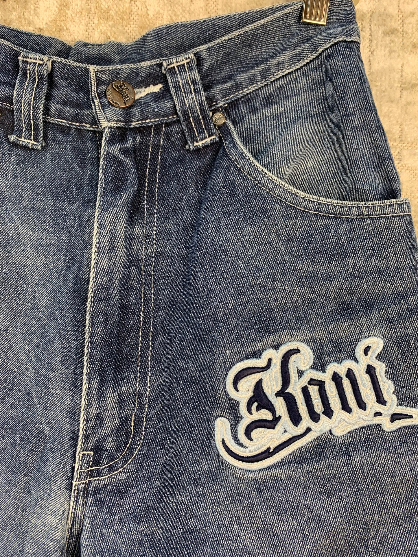 Mens Y2K Karl Kani Blue Embroidered Denim Shorts