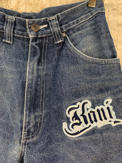 Mens Y2K Karl Kani Blue Embroidered Denim Shorts