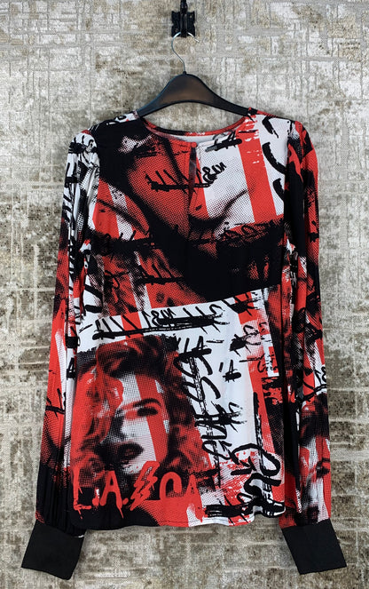 Womens Y2K Red Black Graphic Guess Long Sleeve Top