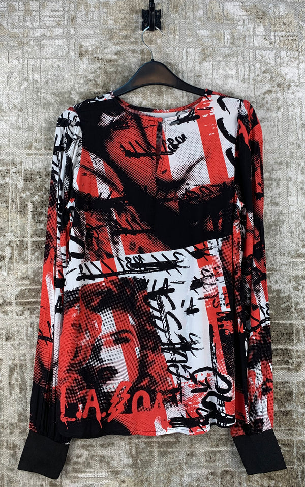 Womens Y2K Red Black Graphic Guess Long Sleeve Top