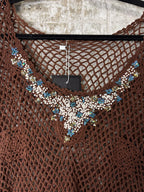 Y2K Beaded Crochet Net Knit Top
