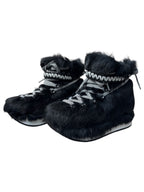 Hogan Black Fur Trimmed Lace-Up Boots