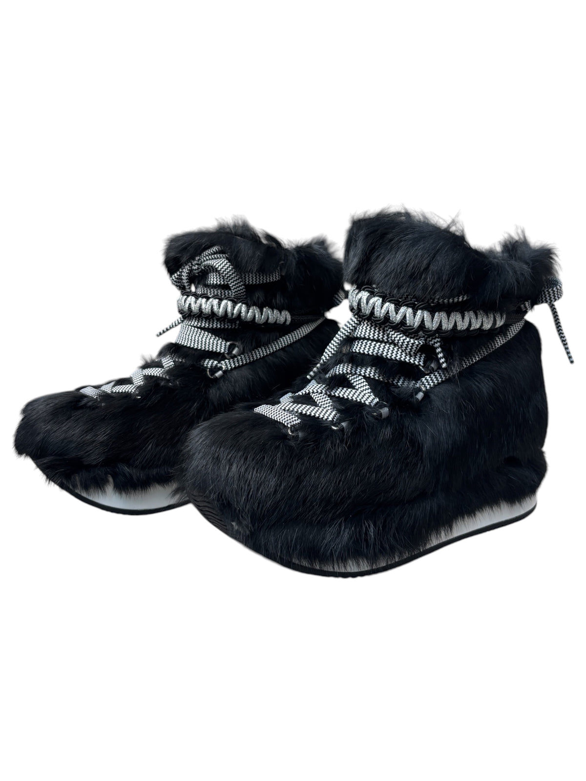 Hogan Black Fur Trimmed Lace-Up Boots