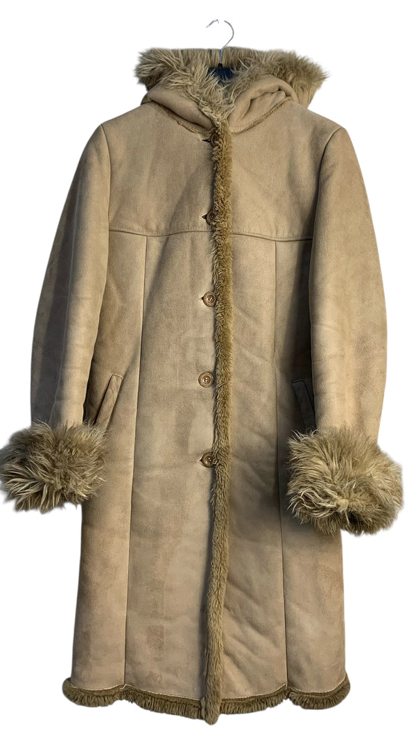 Faux Suede Hooded Afghan Coat