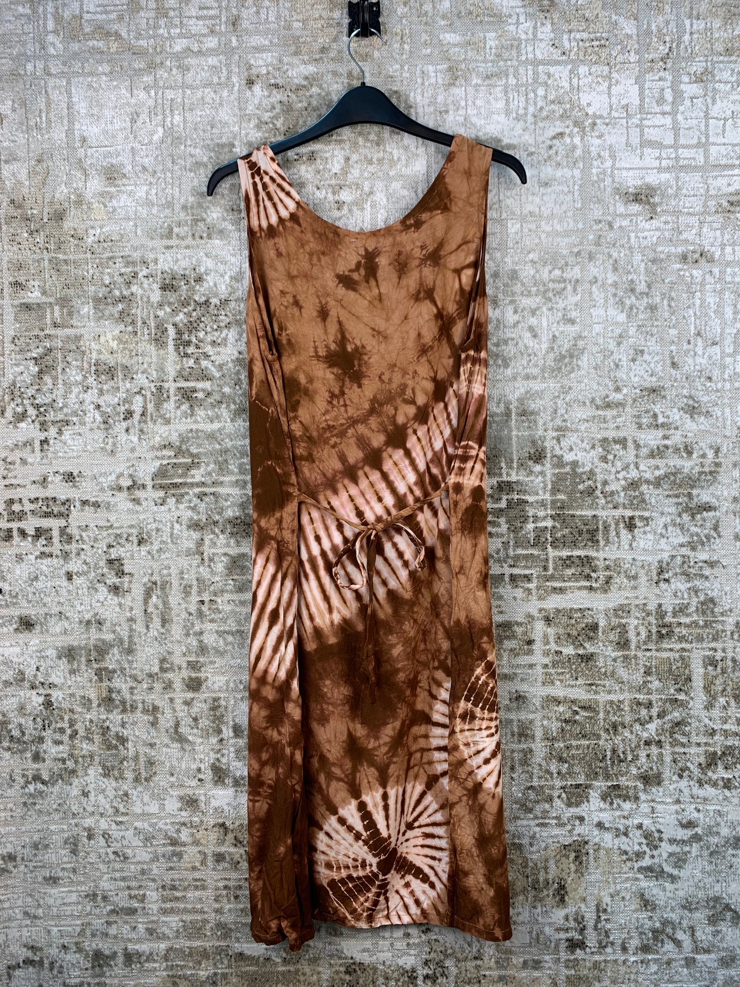 Womens Vintage Brown Tie Dye Cotton Dress