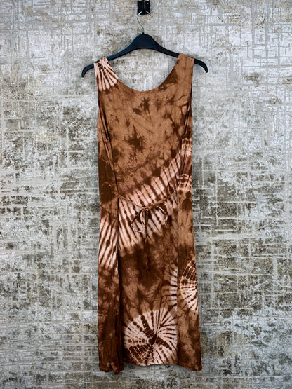 Womens Vintage Brown Tie Dye Cotton Dress