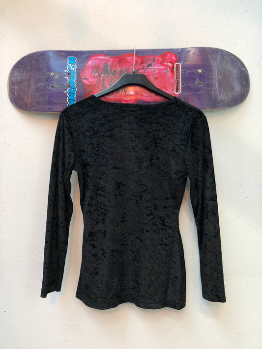 Vintage Black Crushed Velvet Long Sleeve Top
