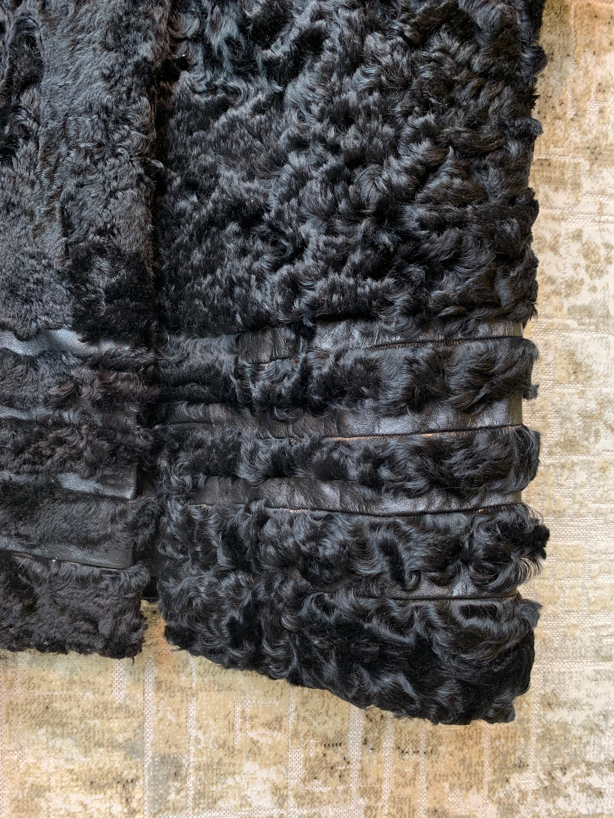 Vintage Black Curly Shearling Longline Coat