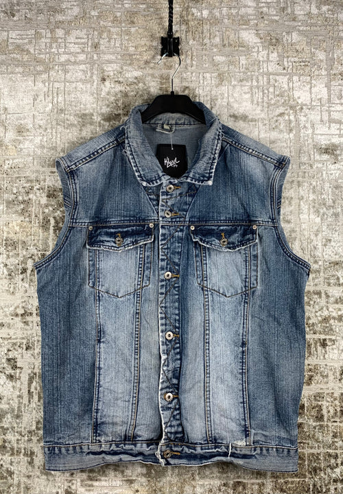 Mens Vintage Button Up Jean Blue Vest