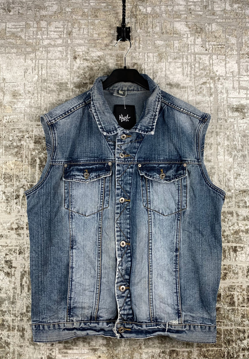 Mens Vintage Button Up Jean Blue Vest