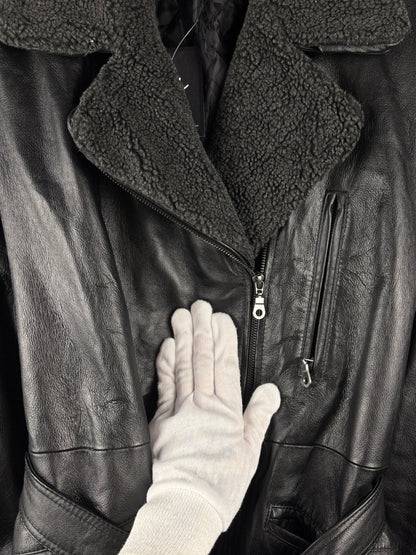 Women’s Vintage Black Genuine Leather Belted Jacket