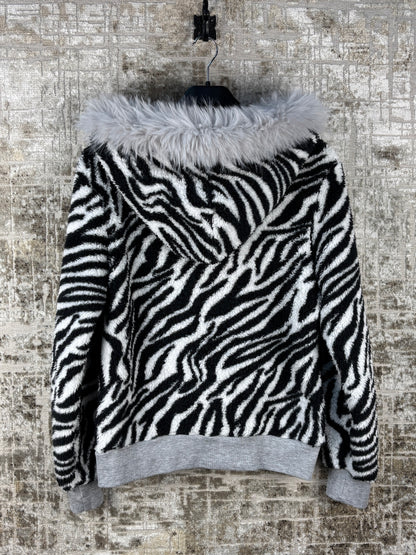 Unisex Y2K Zebra Print Faux Fur Hoodie