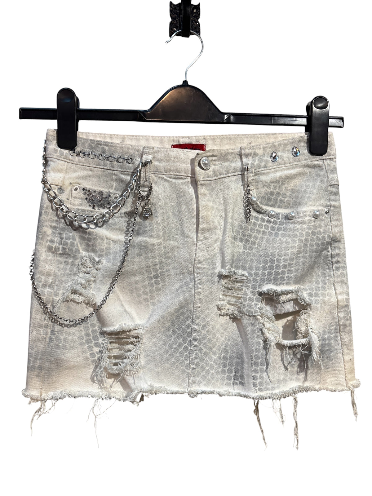 Look at Me Y2K Studded Chain Distressed Denim Mini Skirt