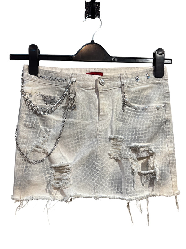 Look at Me Y2K Studded Chain Distressed Denim Mini Skirt