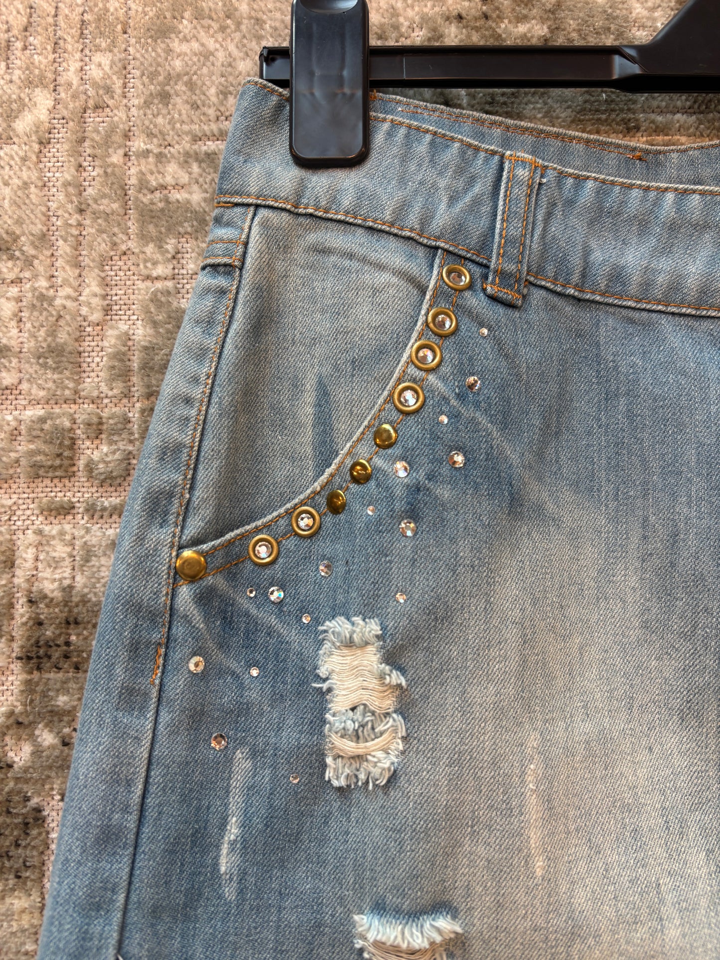 Mexx Y2K Studded Distressed Denim Mini Skirt