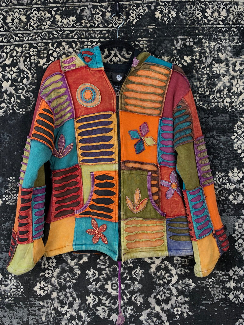 Womens Y2K Hippie Style Nepal Patchwork Zip Up Hoodie