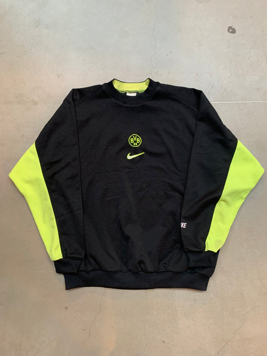 Vintage Nike Black and Neon Green BVB Dortmund Sweatshirt