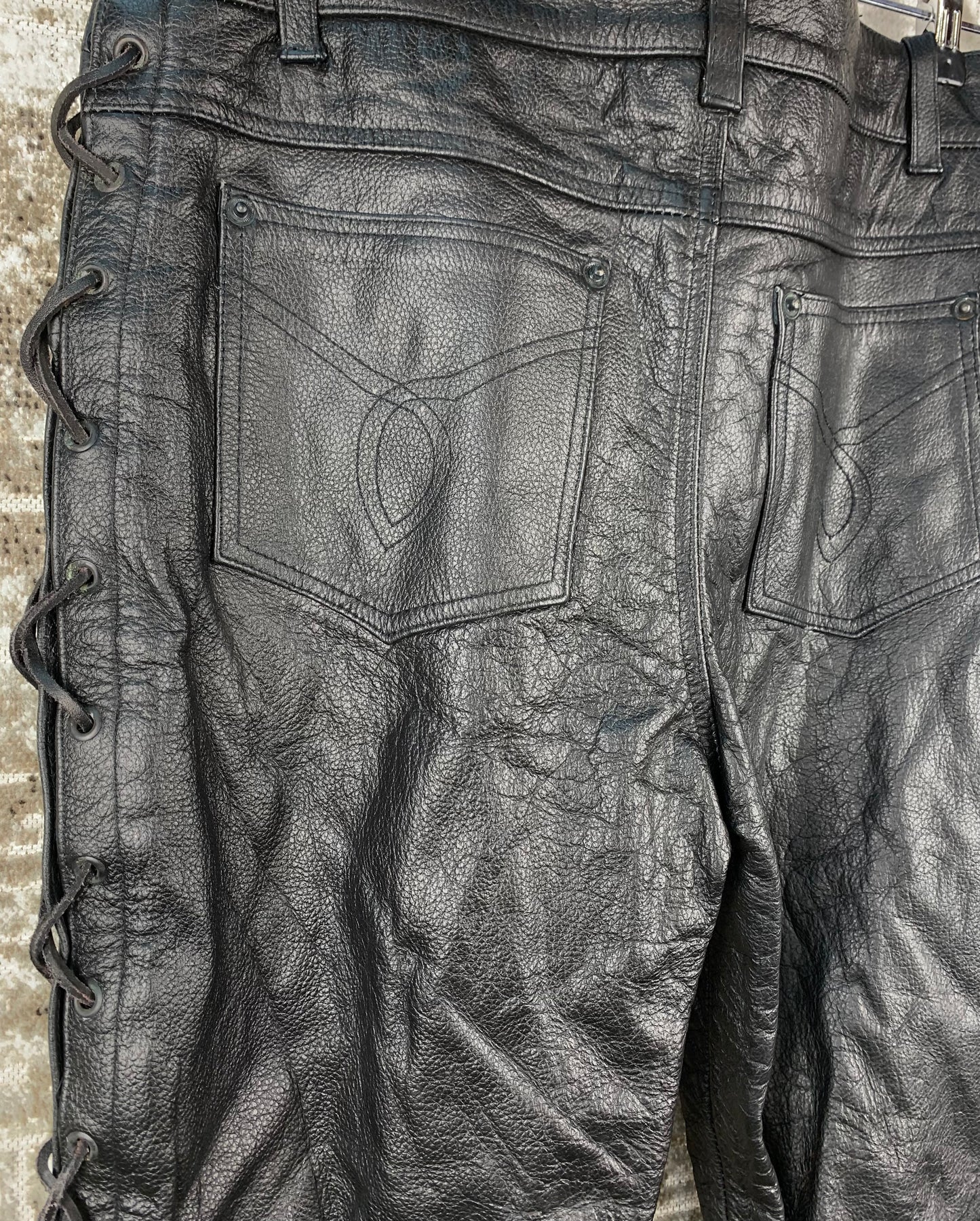 Mens Vintage Euro SB1 Stars Black Leather Pants
