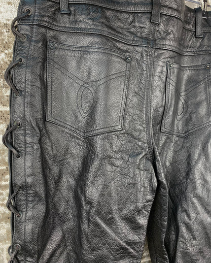 Mens Vintage Euro SB1 Stars Black Leather Pants