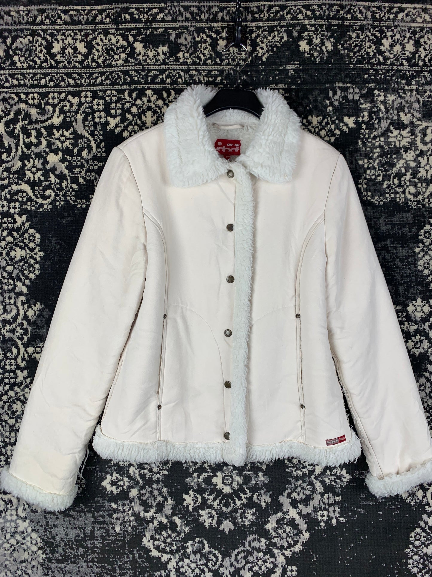 Women's japdt White Lambskin Button Up Coat