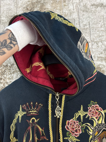 Men's Y2K Christian Audigier Black Red Zip Up Hoodie