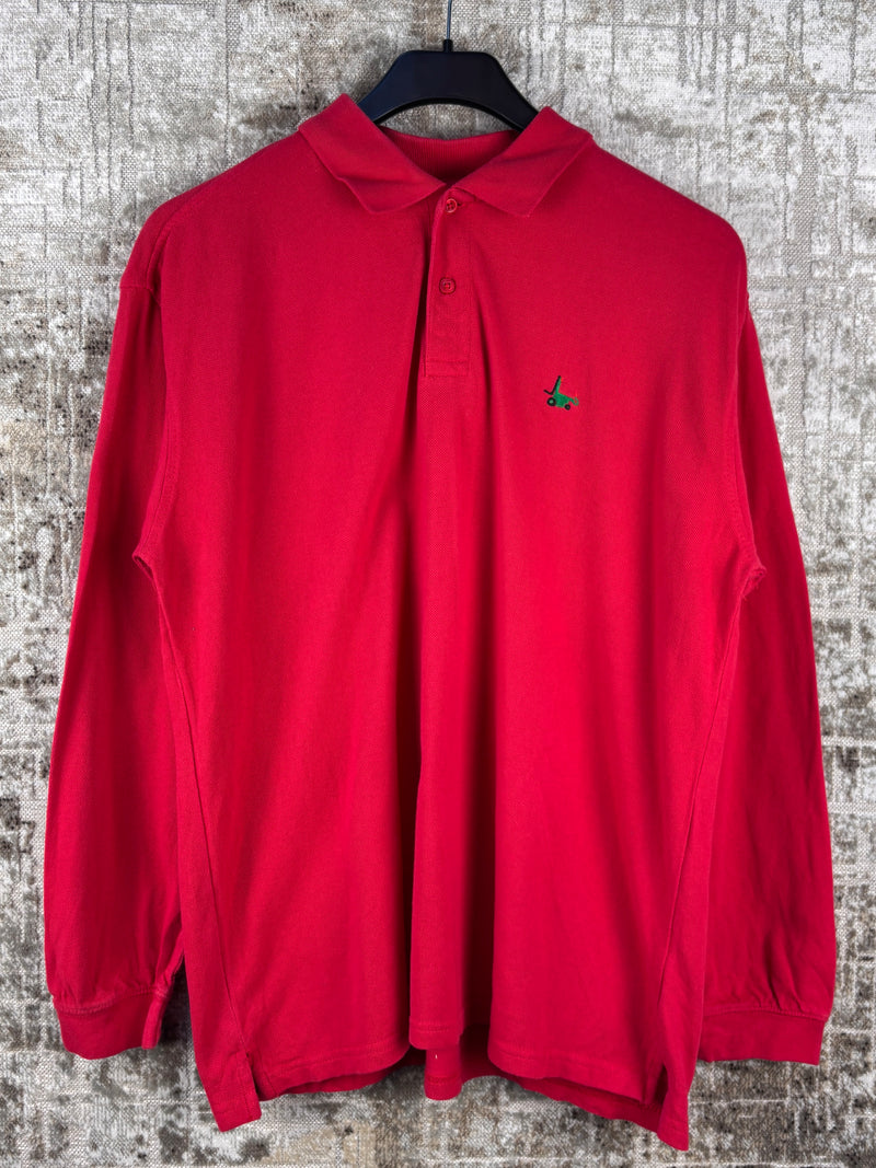 Mens Vintage Red Long Sleeve Polo Shirt