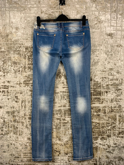 Womens Low Waist Ripped Skinny Jeans