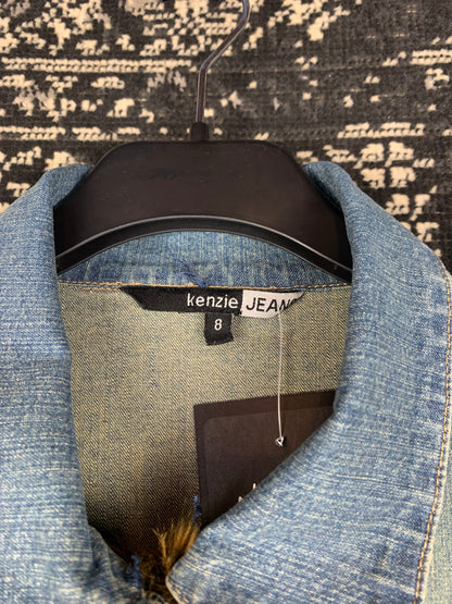 Women's Y2K Style Denim Button-Up with Faux Fur Trim