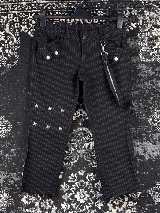Women's Alternative Gothic Black Pinstripe Capri Pants