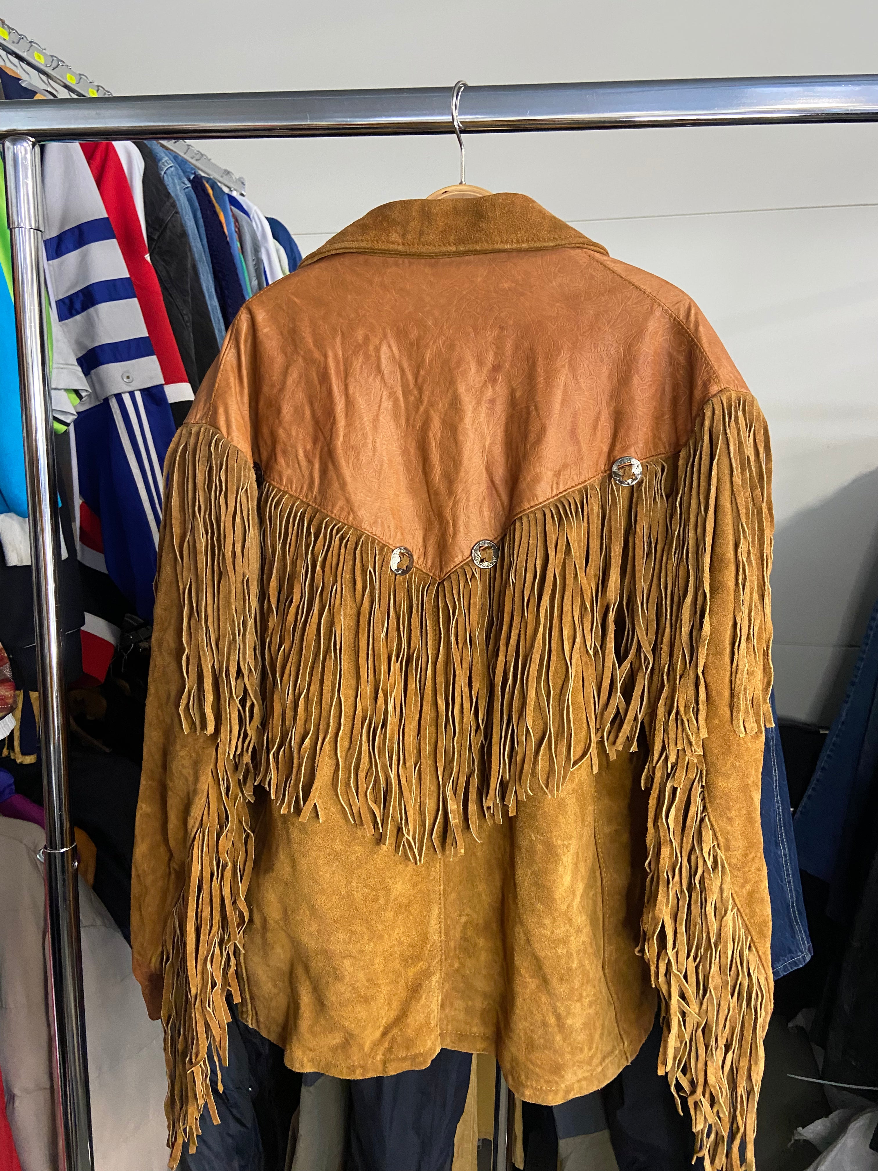 Vintage Authentic Schott Western Fringe Leather Jacket Made in USA Size 46 M Mens