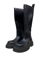 Bottega Veneta Tire Leather Knee High Black Boots