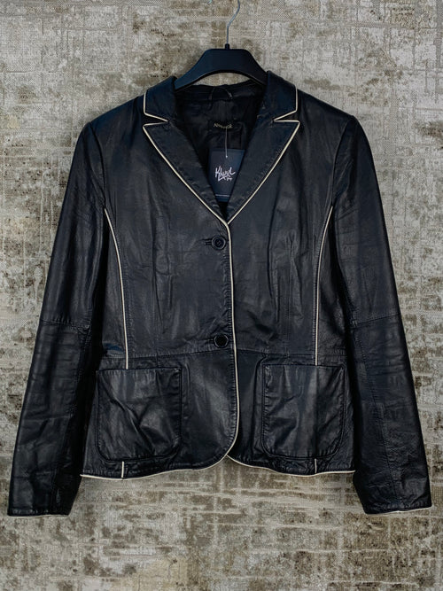 Womens Black with White Leather Jacket