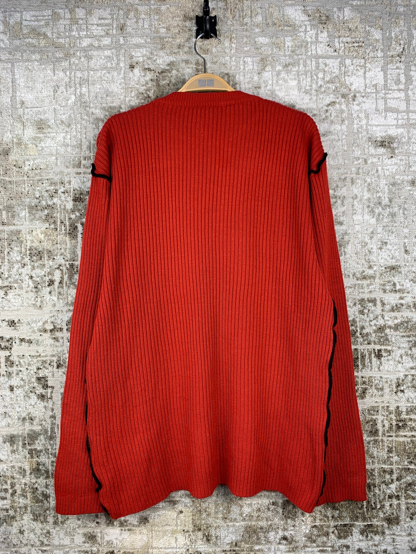 Mens Y2K Style Red Ribbed Sweater