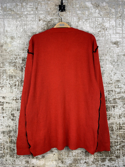 Mens Y2K Style Red Ribbed Sweater