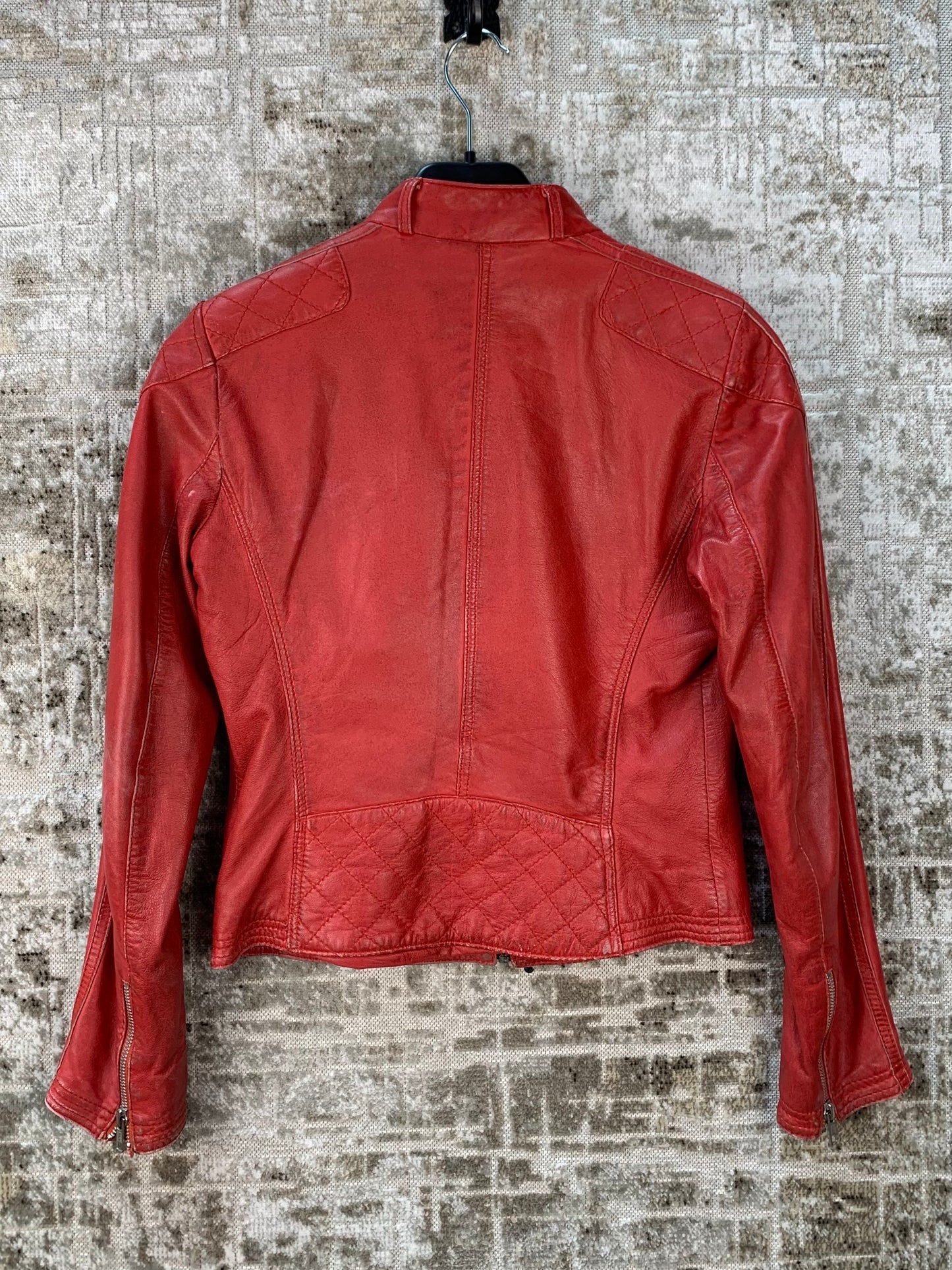 Womens Vintage Red Leather Biker Jacket