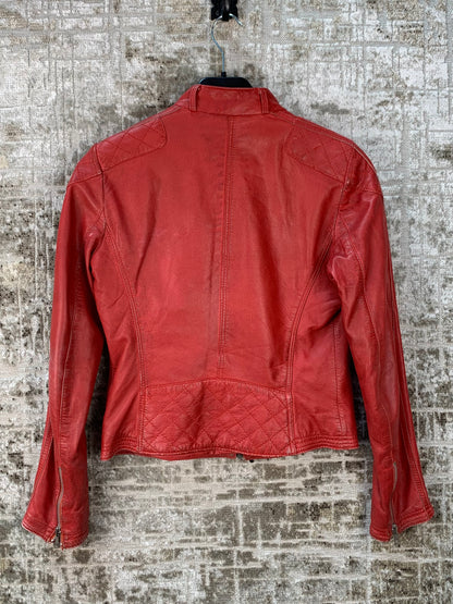 Womens Vintage Red Leather Biker Jacket