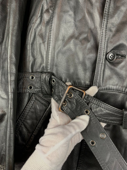 Mens Vintage Finnish Black Leather Fashion Coat