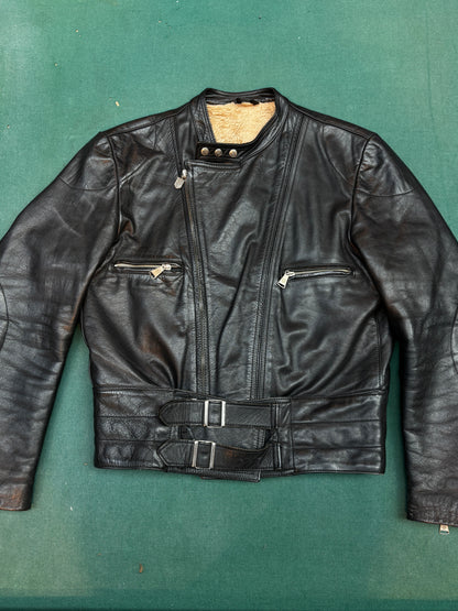 Vintage German Harr Black Leather Biker Jacket