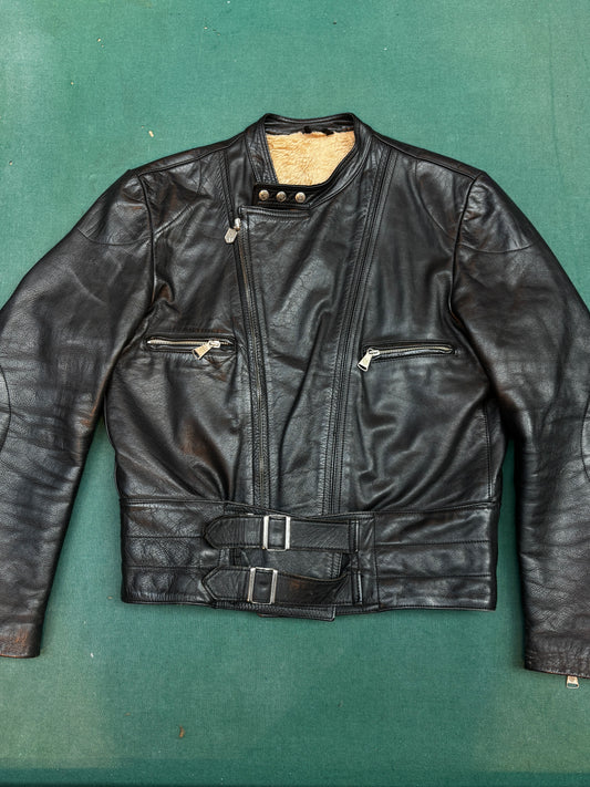 Vintage German Harr Black Leather Biker Jacket