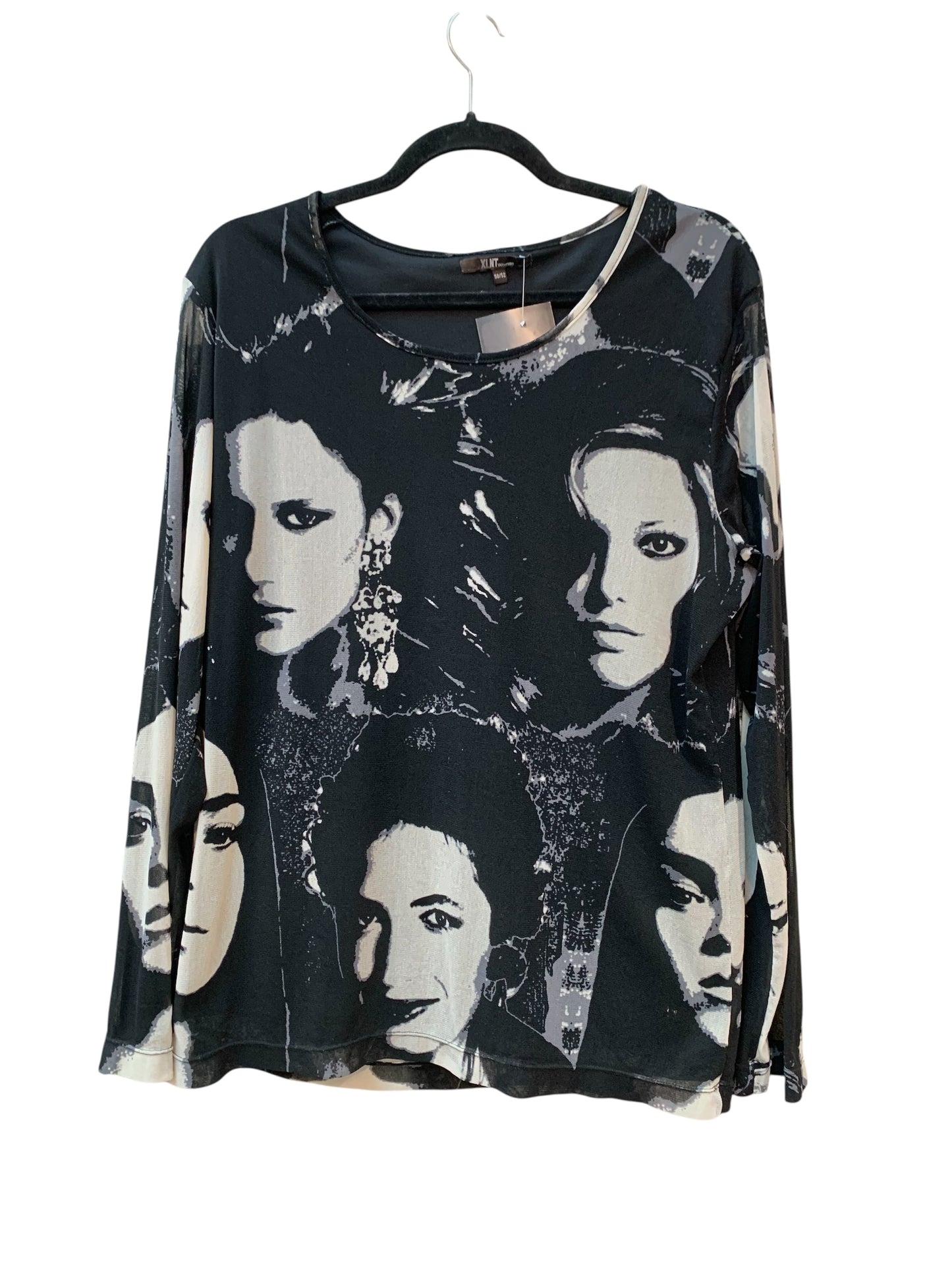 XLNT Y2K Faces Print Mesh Long Sleeve Top