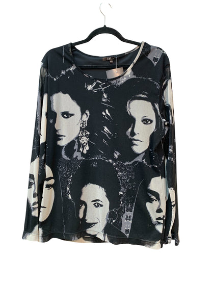 XLNT Y2K Faces Print Mesh Long Sleeve Top