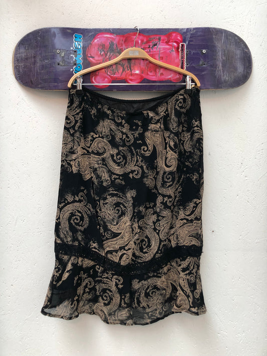 Vintage Promiss Black Paisley Midi Skirt
