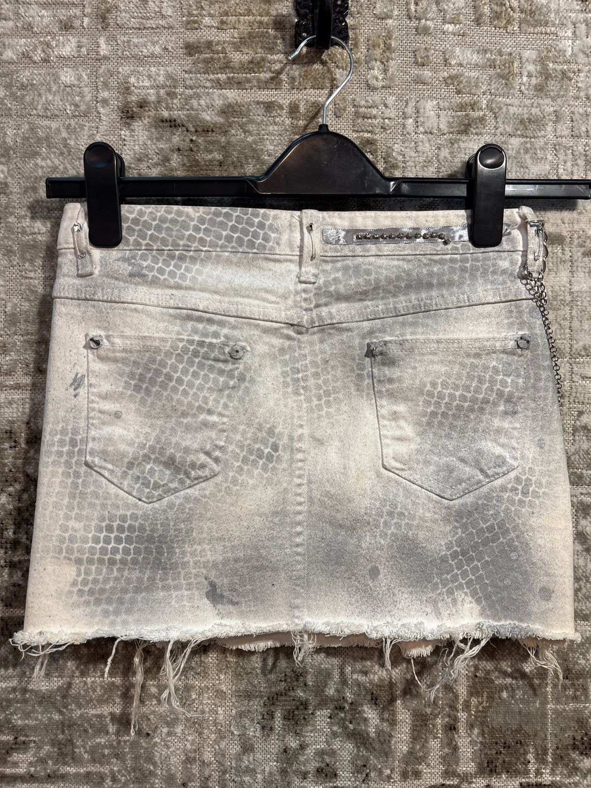 Look at Me Y2K Studded Chain Distressed Denim Mini Skirt