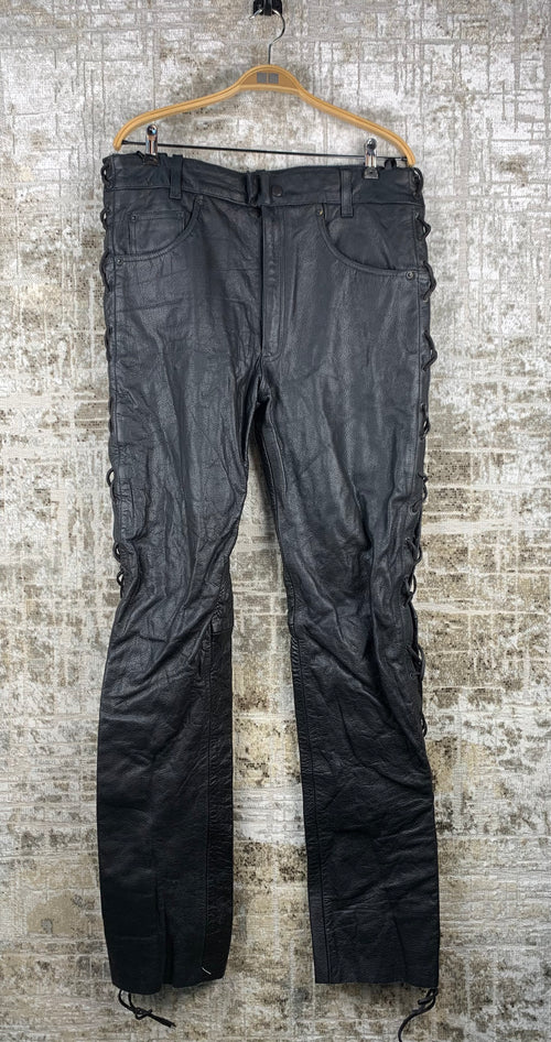 Mens Vintage Euro SB1 Stars Black Leather Pants
