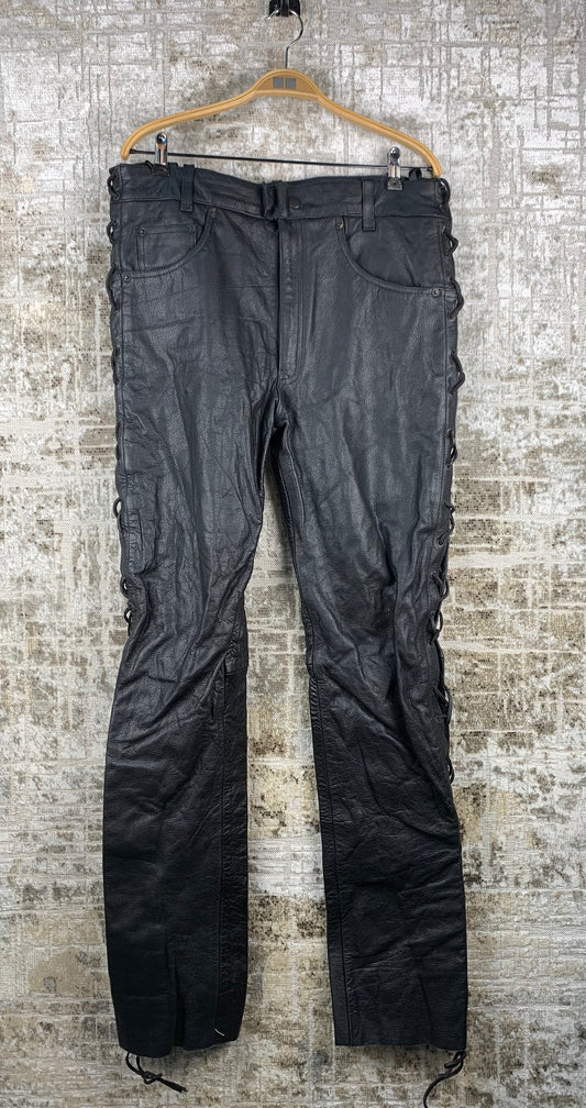 Mens Vintage Euro SB1 Stars Black Leather Pants