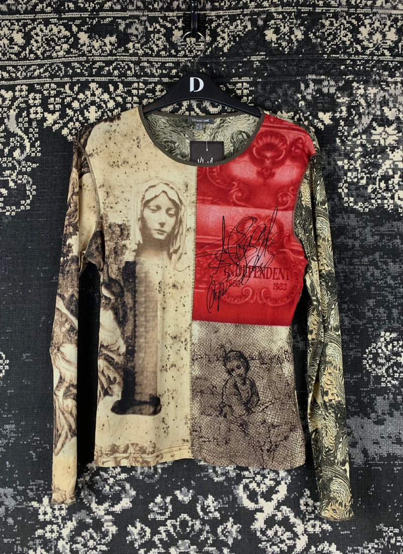 Womens Y2K One Street Long Sleeve Graphic Shirt With Religious Print