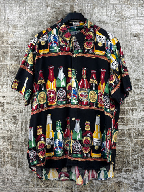 Mens Cotton Beer Bottle Print Button Up Shirt