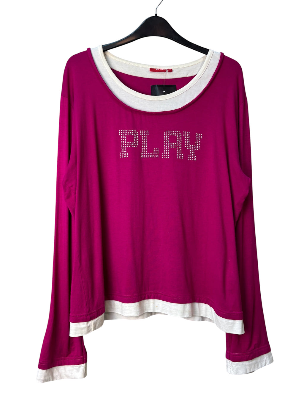 Blue. Y2K "PLAY" Rhinestone Long Sleeve Top