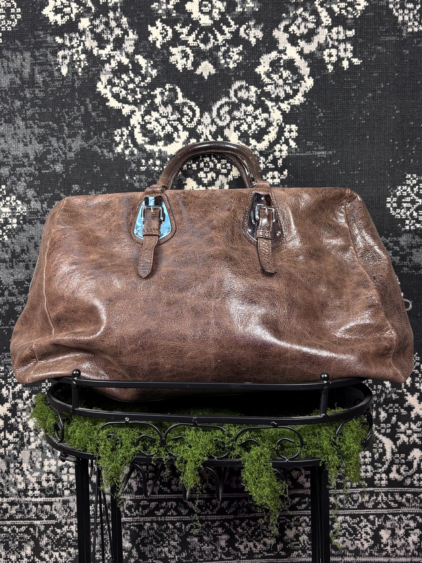 Y2K Vintage Prada Brown Leather Duffle Bag