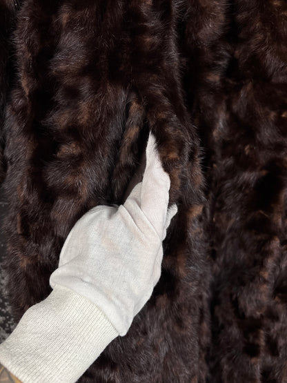 Women's Vintage Dark Brown Genuine Mink Fur Long Coat